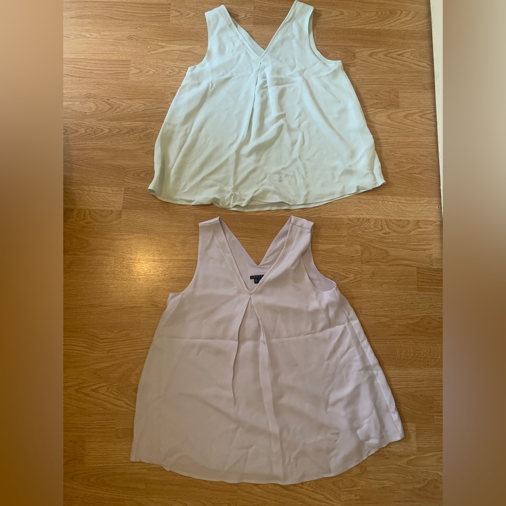 Two Theory Silk Tops - Petite, one green top and one purple top